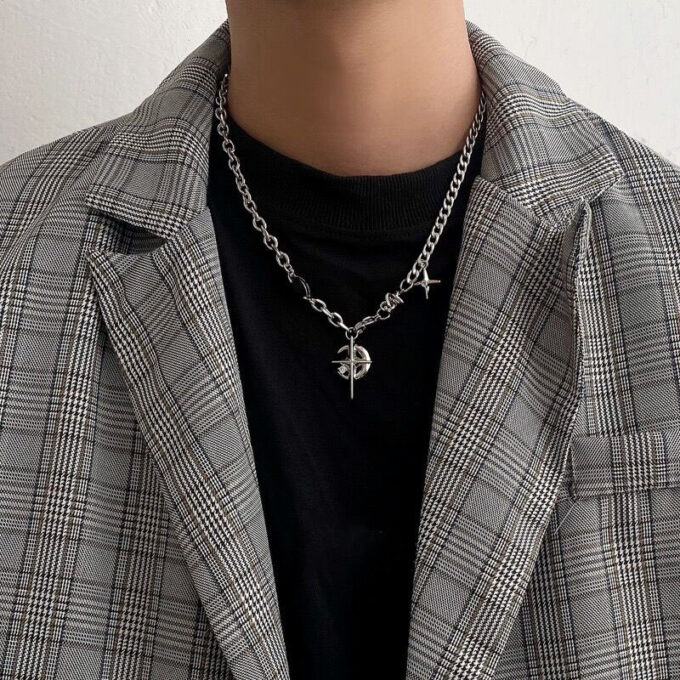 Black Jewel Cross Mangxing Stitched Necklace