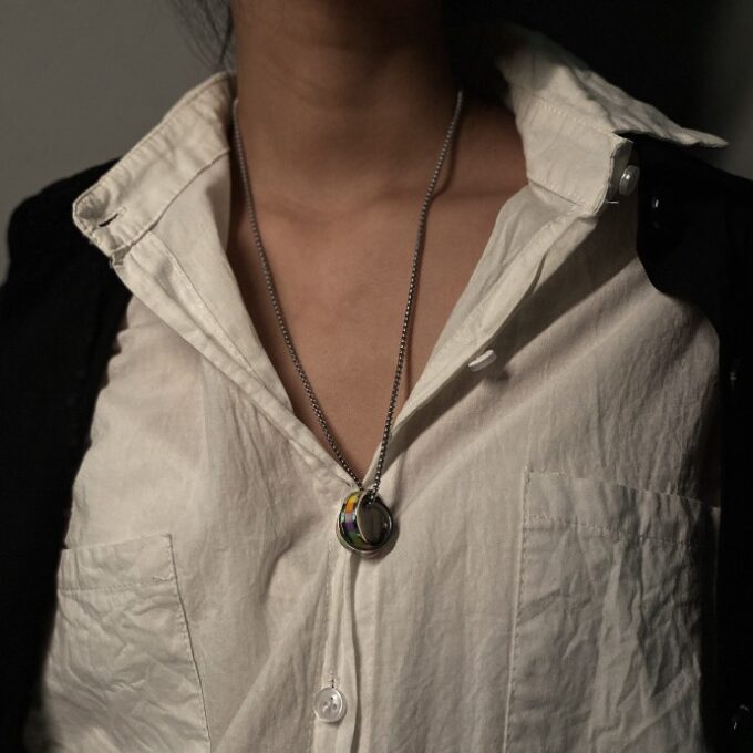 Double Ring Rainbow Ring Pendant Necklace - Image 4