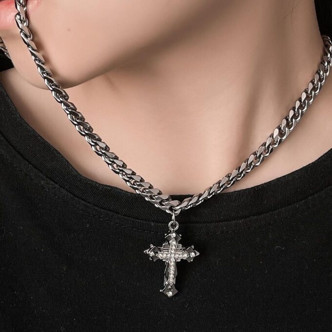 Cuban Stitching Diamond Cross pendant Necklace
