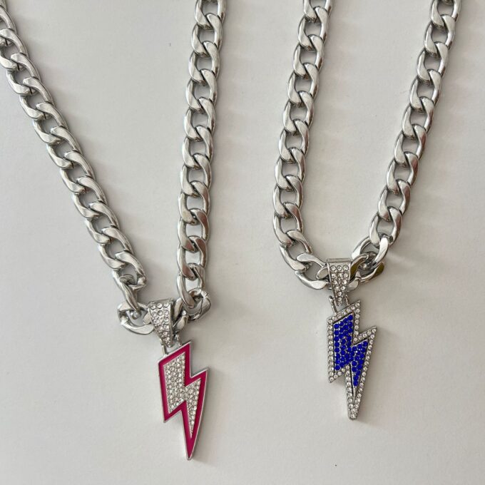 Cuban Chain Diamond Lightning Pendant Necklace - Image 2