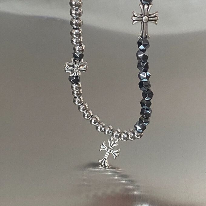 Beaded Cross Black Gallstone Stitched Necklace - Image 4