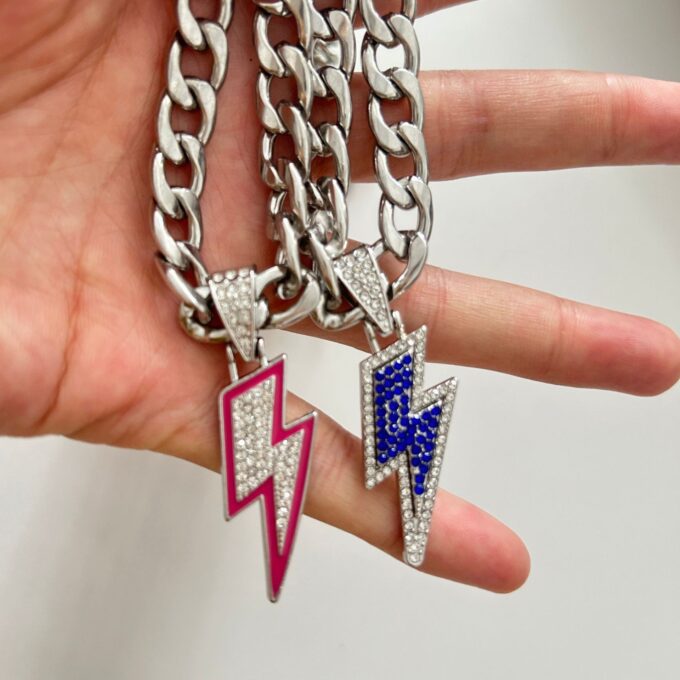 Cuban Chain Diamond Lightning Pendant Necklace - Image 6