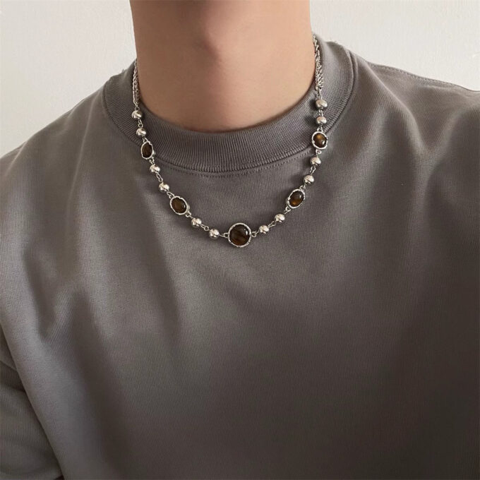 Tiger's Eye Titanium Steel Chain Necklace & Bracelet