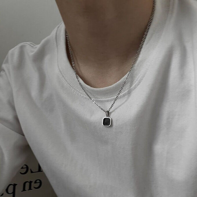 Titanium Steel Black Square Necklace - Image 3