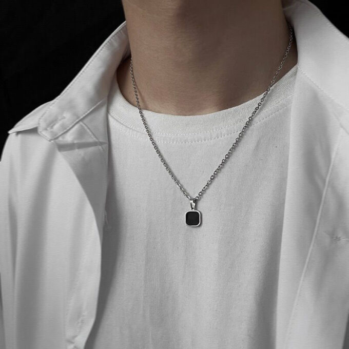 Titanium Steel Black Square Necklace - Image 2