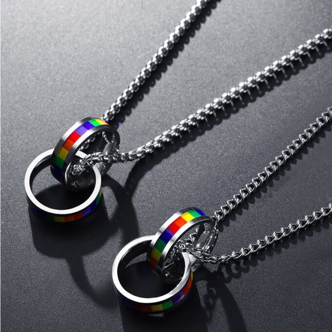Double Ring Rainbow Ring Pendant Necklace