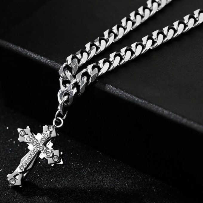 Cuban Stitching Diamond Cross pendant Necklace - Image 2
