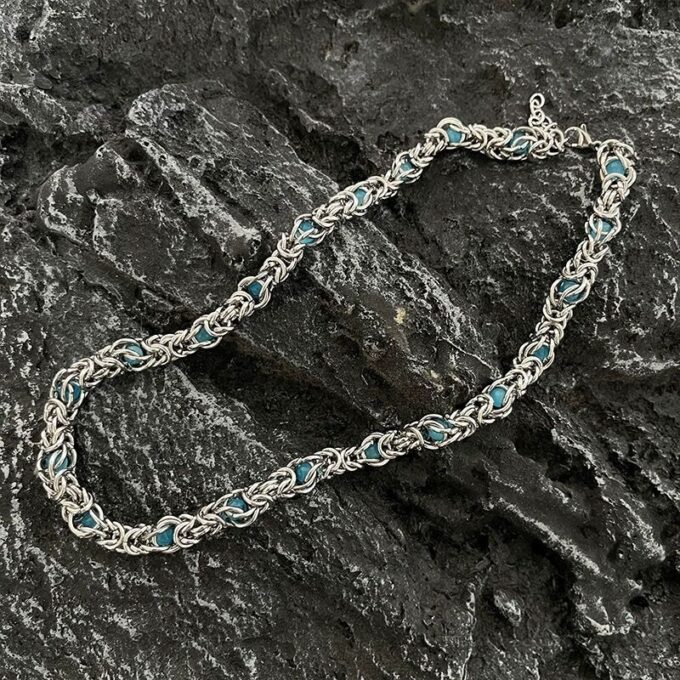 Sapphire Inlaid Titanium Steel Necklace - Image 4