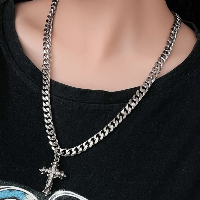 Cuban Stitching Diamond Cross pendant Necklace - Image 4