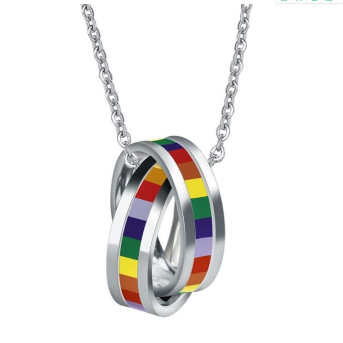 Double Ring Rainbow Ring Pendant Necklace - Image 5