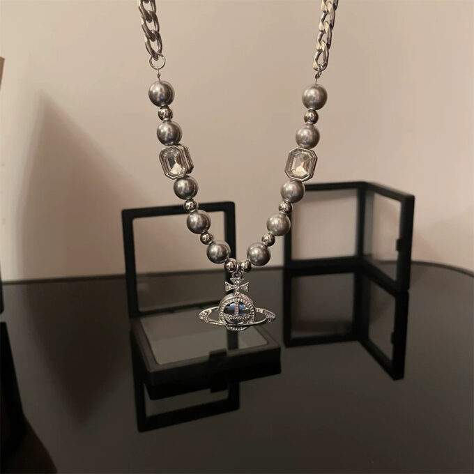 Saturn Gray Pearl Pendant Necklace - Image 4
