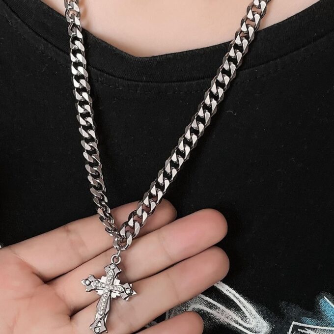 Cuban Stitching Diamond Cross pendant Necklace - Image 3