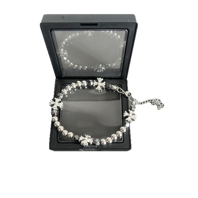 Black Gallstone Cross Flower Beaded Bracelet - Image 5