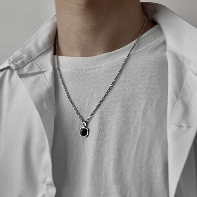 Titanium Steel Black Square Necklace - Image 4