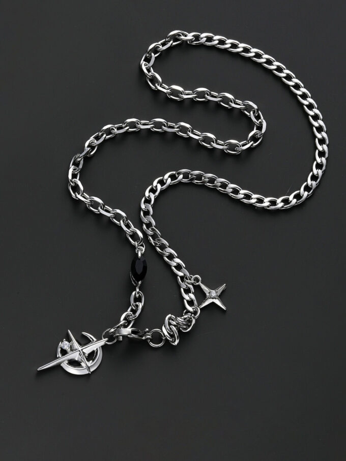 Black Jewel Cross Mangxing Stitched Necklace - Image 4