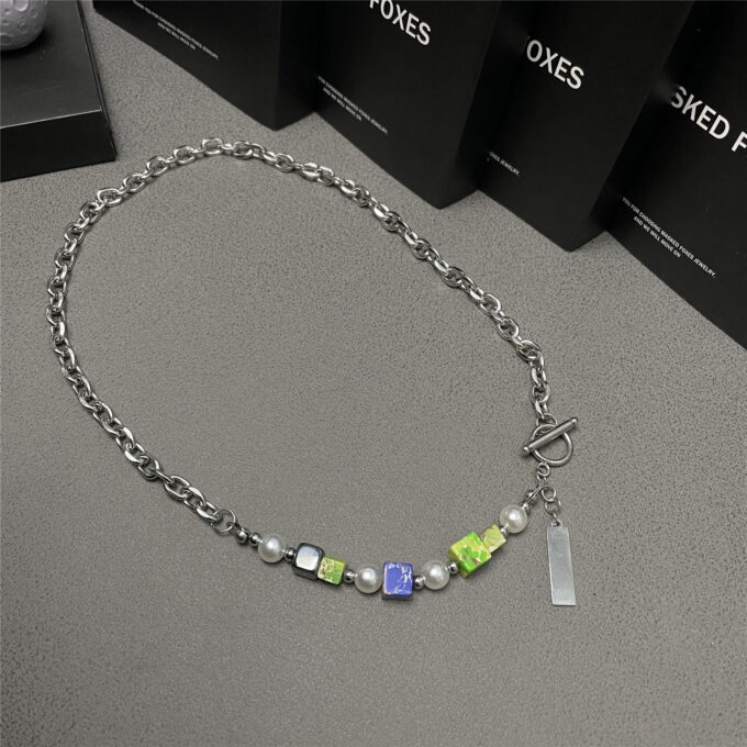Titanium Steel Pearl Stitching Necklace & Bracelet - Image 4