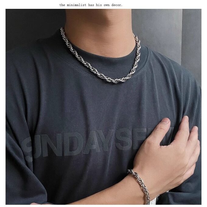 Titanium Steel Cuban Thick Chain Necklace & Bracelet - Image 3