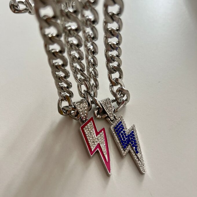 Cuban Chain Diamond Lightning Pendant Necklace
