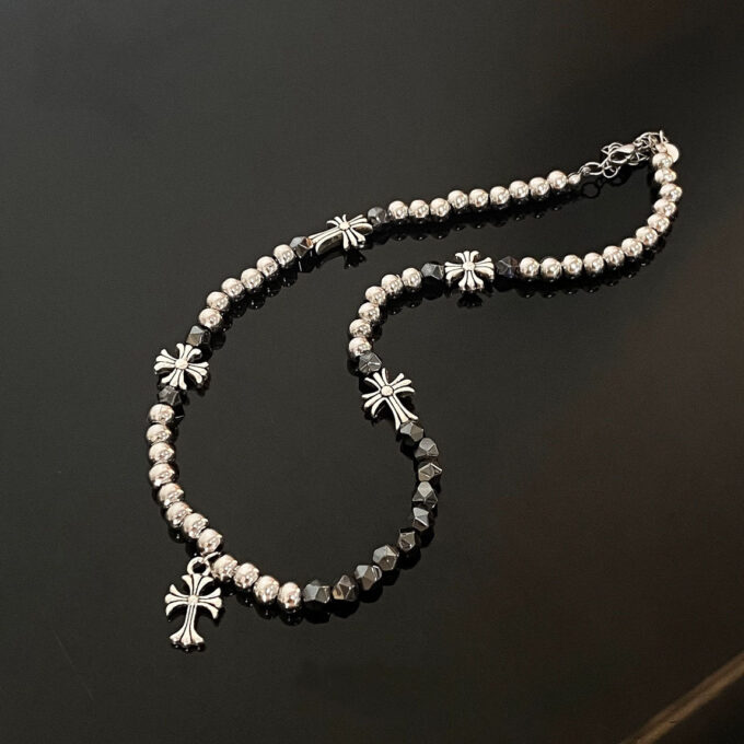 Beaded Cross Black Gallstone Stitched Necklace - Image 5