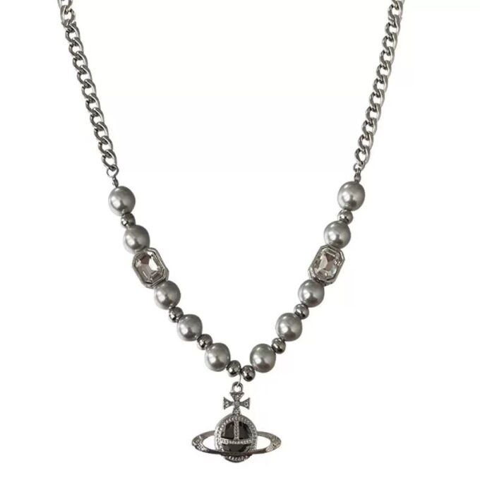 Saturn Gray Pearl Pendant Necklace - Image 5