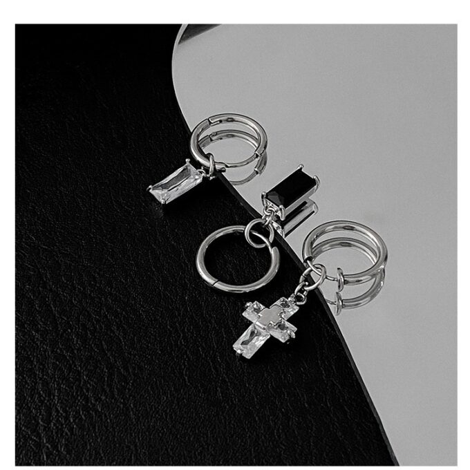 Tide Zircon Cross Diamond Earrings - Image 3