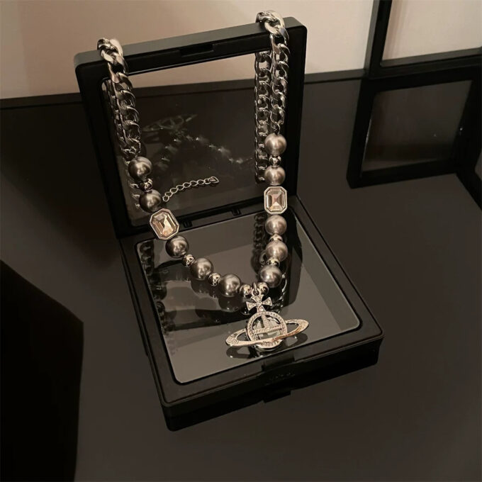 Saturn Gray Pearl Pendant Necklace - Image 3