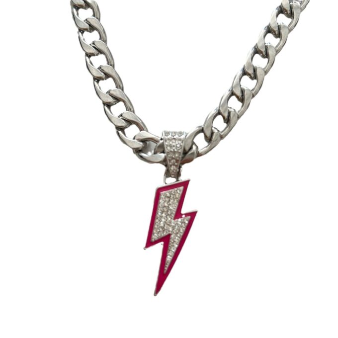 Cuban Chain Diamond Lightning Pendant Necklace - Image 5