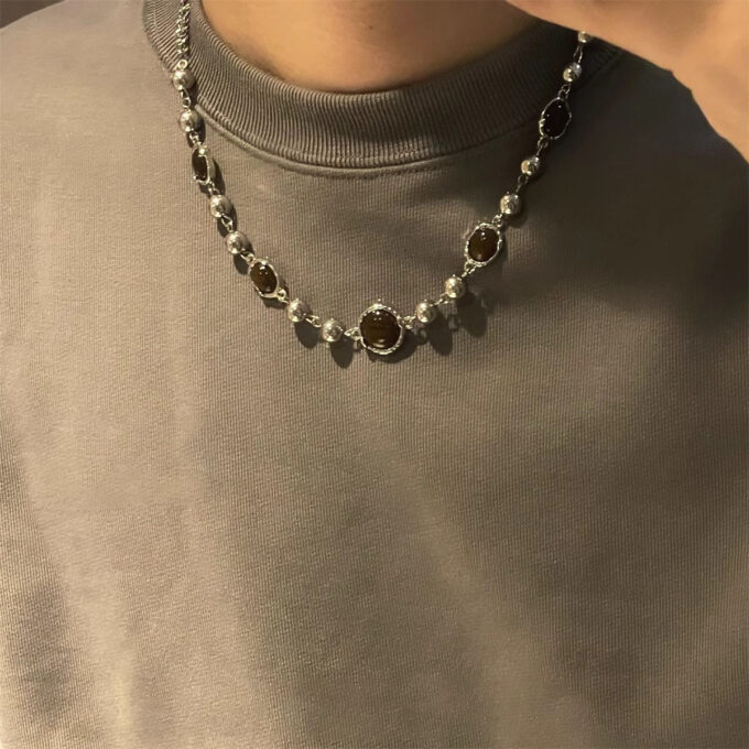Tiger's Eye Titanium Steel Chain Necklace & Bracelet - Image 3