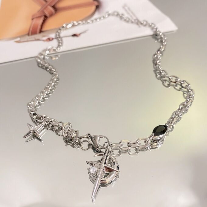 Black Jewel Cross Mangxing Stitched Necklace - Image 3