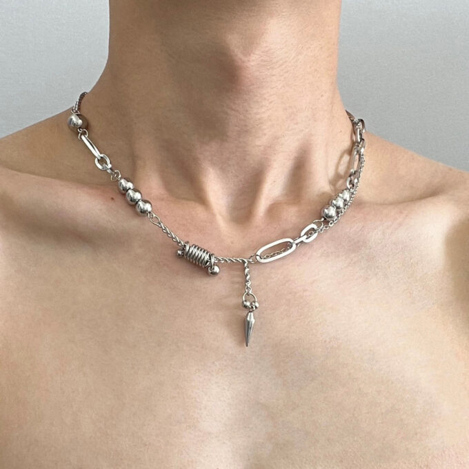 Titanium Steel Ball Rivet Stitched Necklace - Image 2