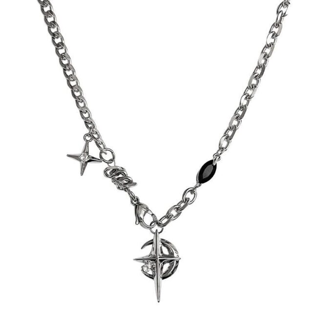 Black Jewel Cross Mangxing Stitched Necklace - Image 5