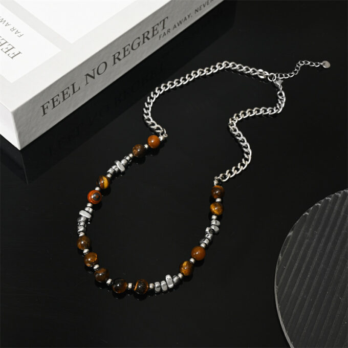 Tiger's Eye Stone Beaded Splicing Necklace - Image 2