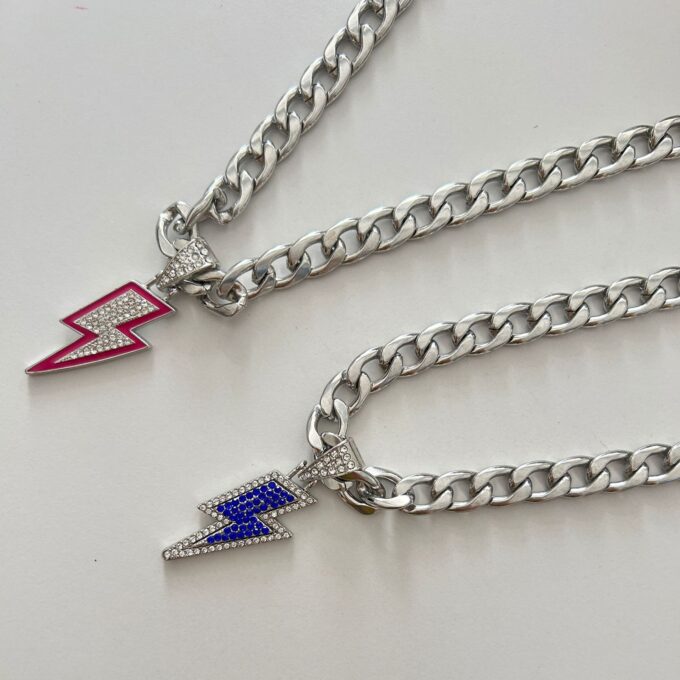 Cuban Chain Diamond Lightning Pendant Necklace - Image 3