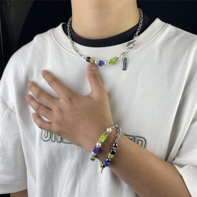 Titanium Steel Pearl Stitching Necklace & Bracelet - Image 2
