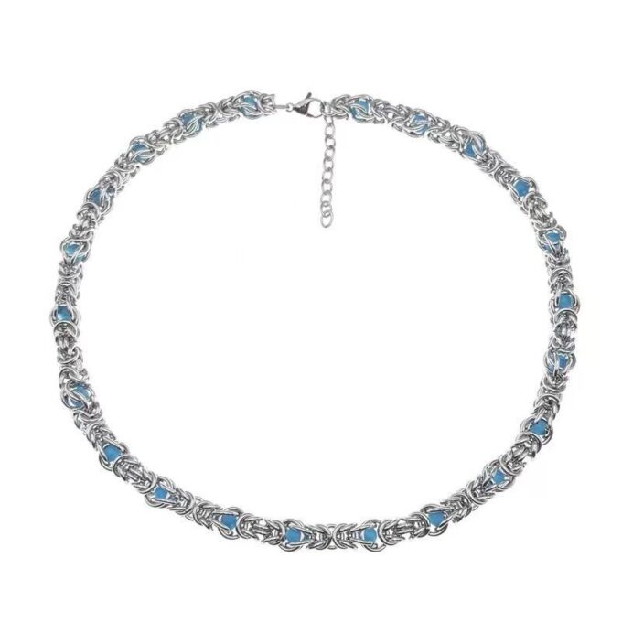 Sapphire Inlaid Titanium Steel Necklace - Image 5