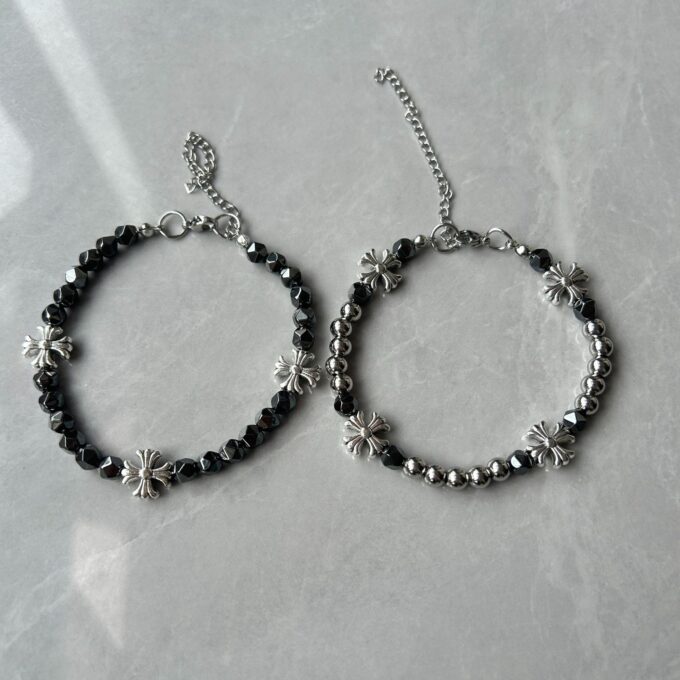 Black Gallstone Cross Flower Beaded Bracelet - Image 7