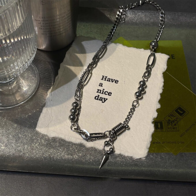 Titanium Steel Ball Rivet Stitched Necklace - Image 3