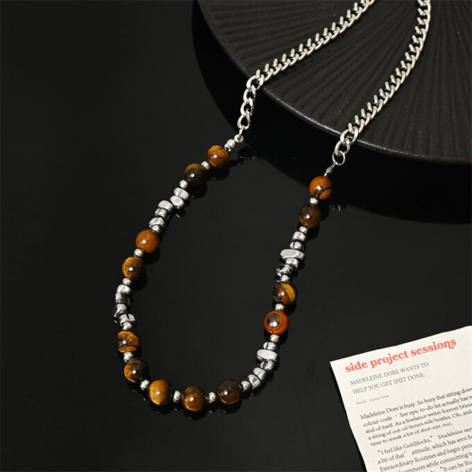 Tiger's Eye Stone Beaded Splicing Necklace - Image 3