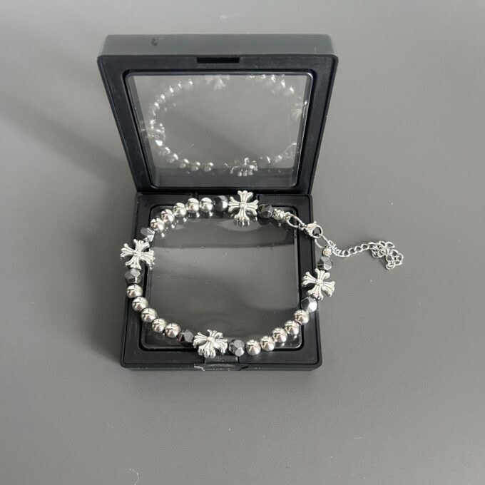 Black Gallstone Cross Flower Beaded Bracelet - Image 4