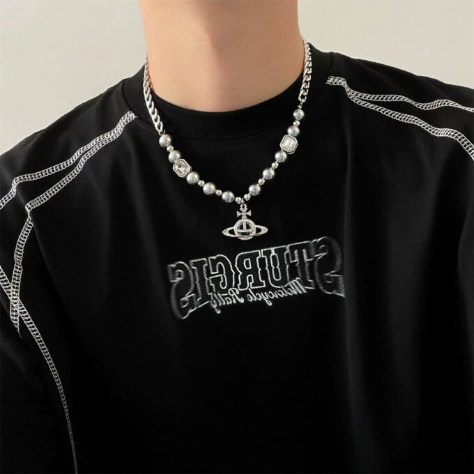 Saturn Gray Pearl Pendant Necklace - Image 2