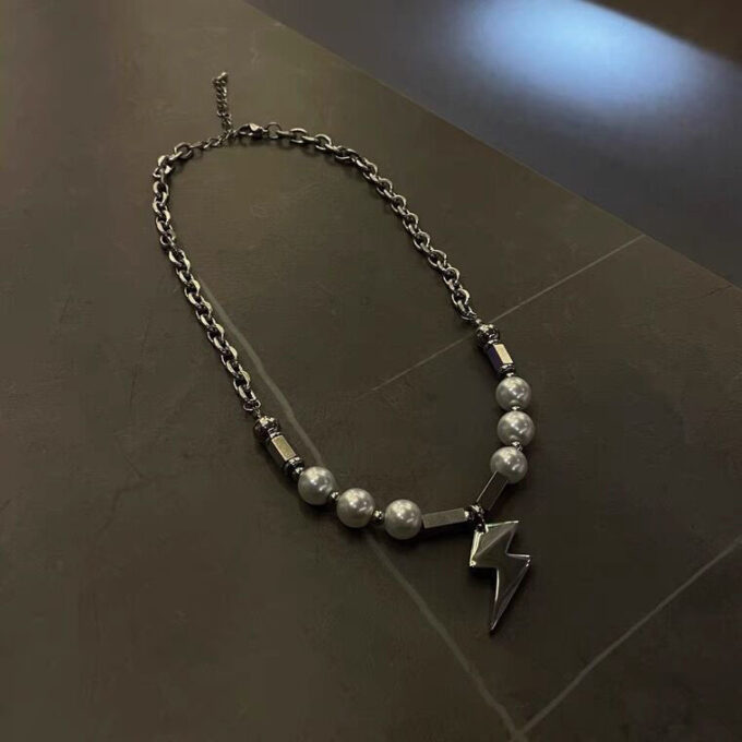Pearl Stitching Lightning Pendant Necklace - Image 5
