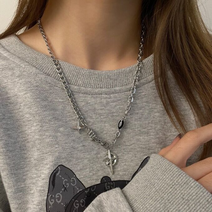 Black Jewel Cross Mangxing Stitched Necklace - Image 2