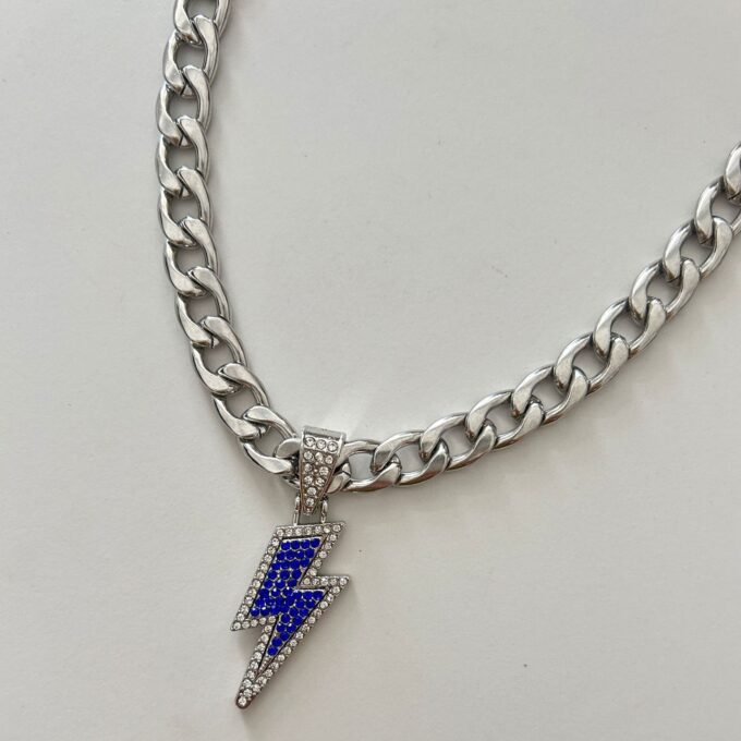 Cuban Chain Diamond Lightning Pendant Necklace - Image 4