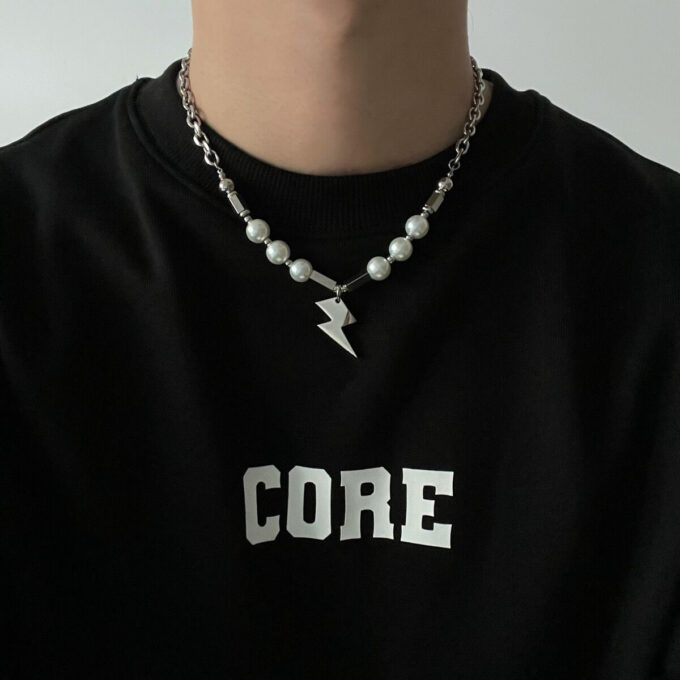 Pearl Stitching Lightning Pendant Necklace - Image 3