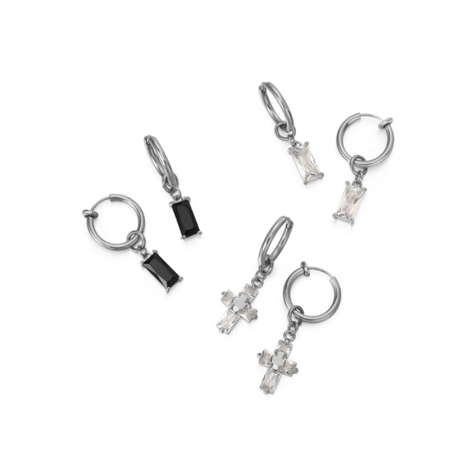 Tide Zircon Cross Diamond Earrings - Image 5