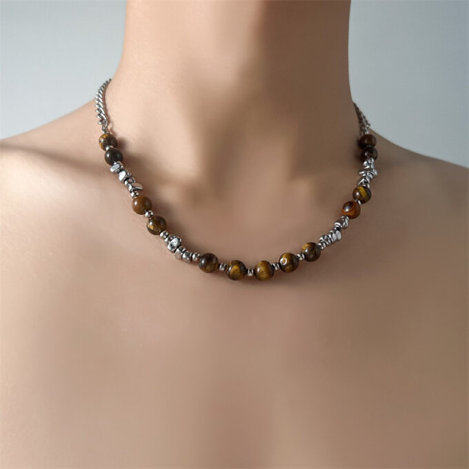 Tiger's Eye Stone Beaded Splicing Necklace - Image 4